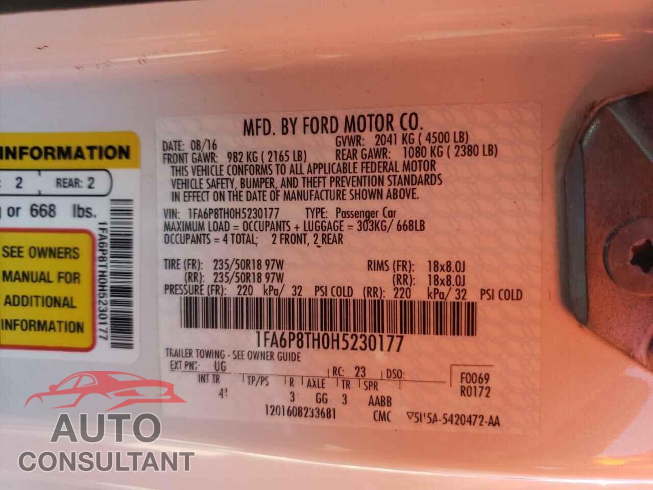 FORD MUSTANG 2017 - 1FA6P8TH0H5230177