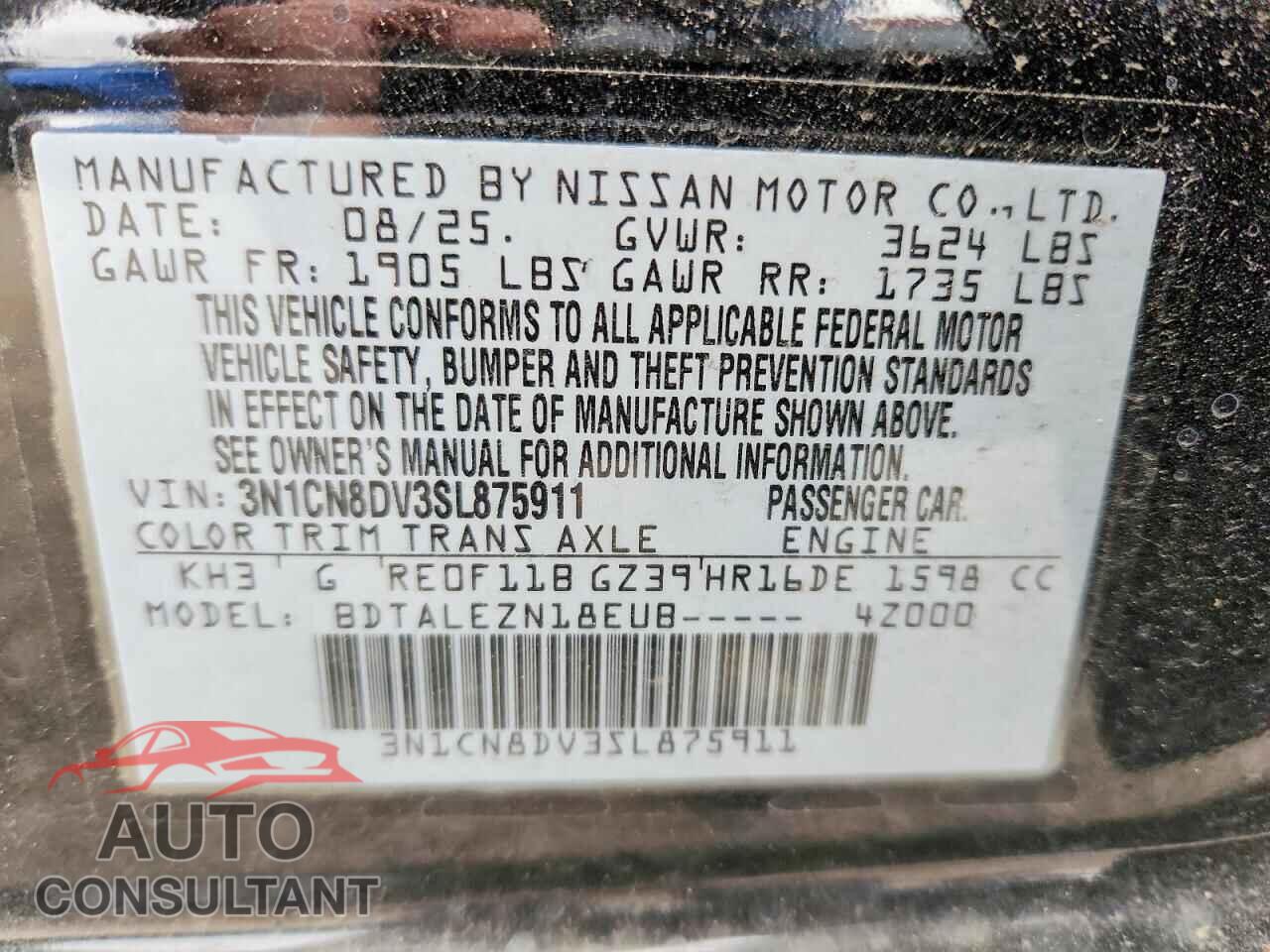 NISSAN VERSA 2025 - 3N1CN8DV3SL875911
