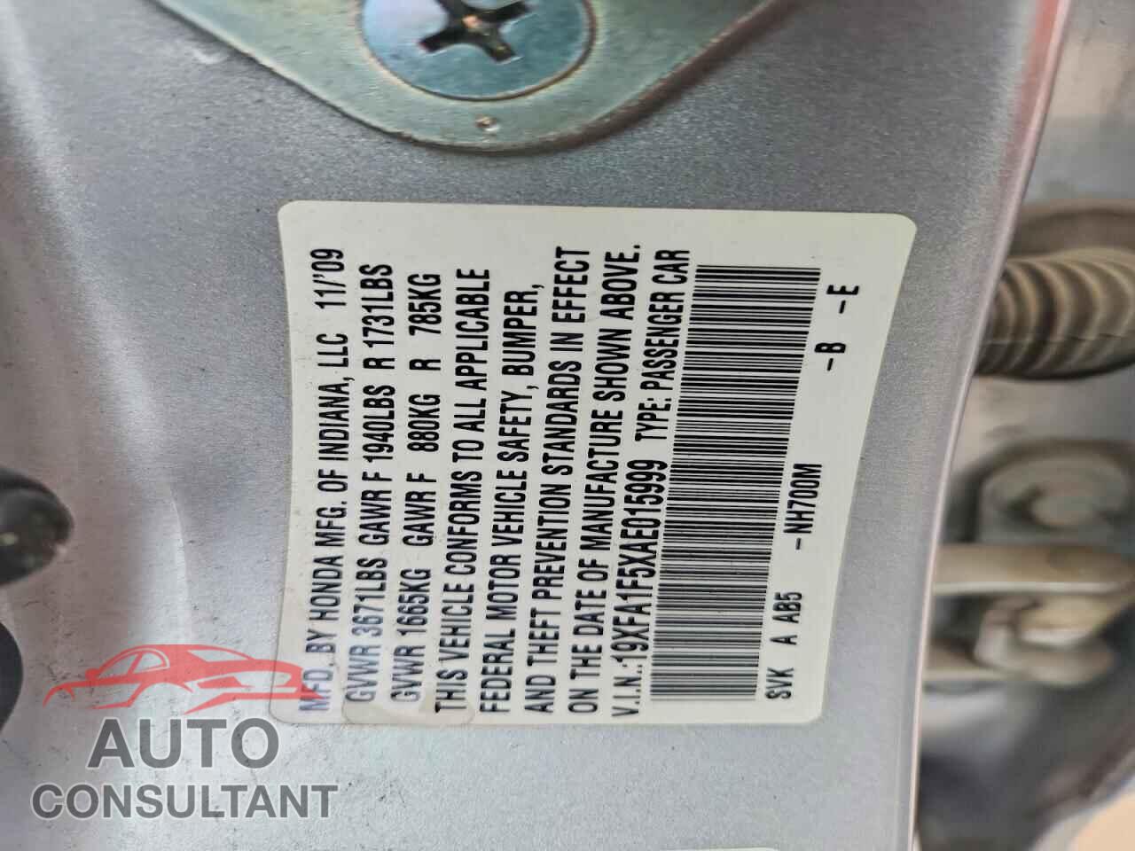 HONDA CIVIC 2010 - 19XFA1F5XAE015999