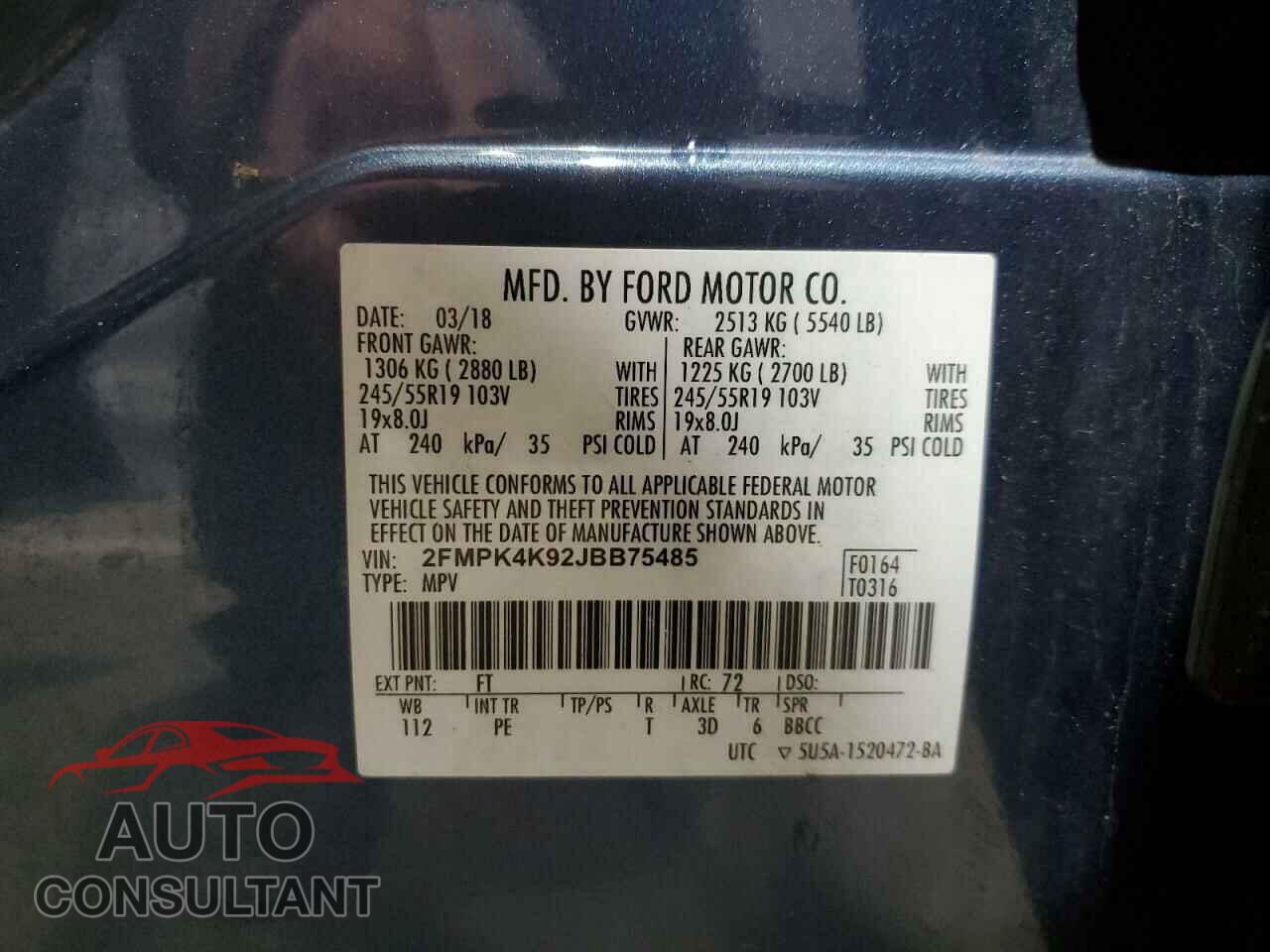 FORD EDGE 2018 - 2FMPK4K92JBB75485