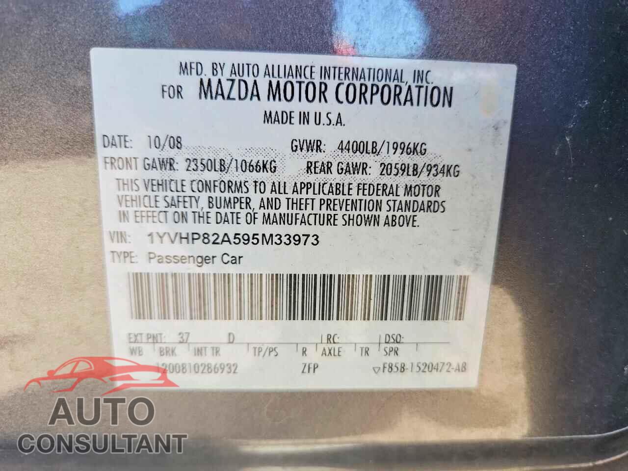 MAZDA 6 2009 - 1YVHP82A595M33973