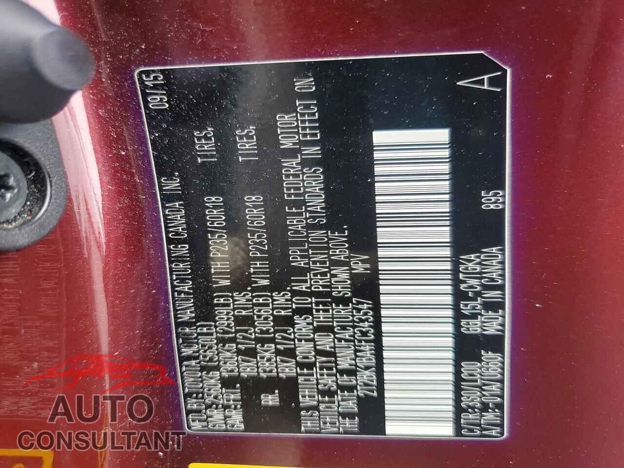 LEXUS RX350 2015 - 2T2BK1BA4FC343547