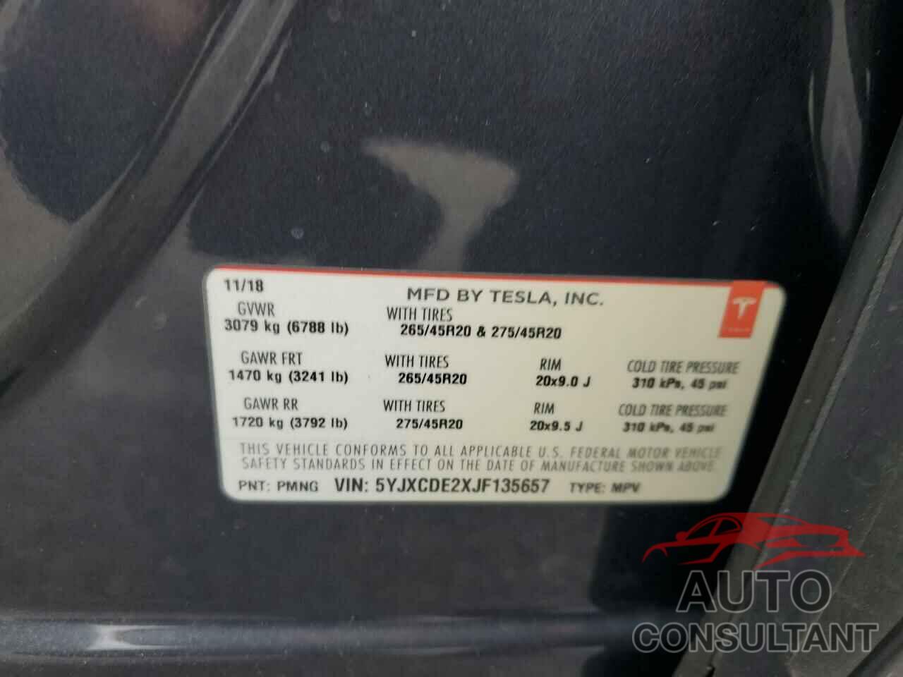 TESLA MODEL X 2018 - 5YJXCDE2XJF135657
