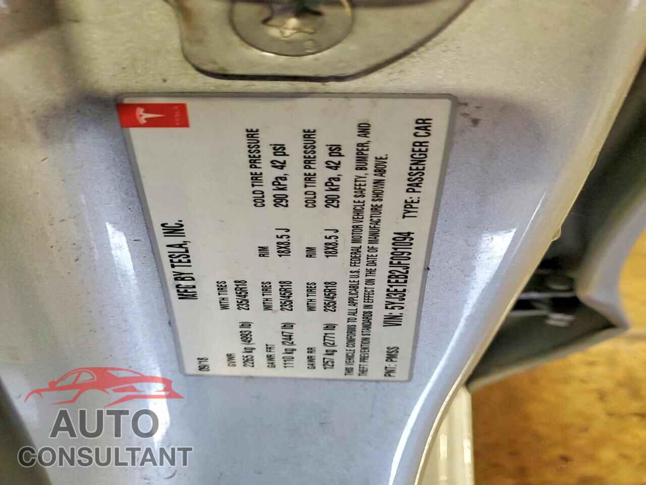 TESLA MODEL 3 2018 - 5YJ3E1EB2JF091094