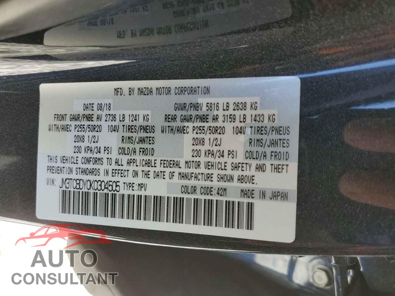 MAZDA CX-9 2019 - JM3TCBDY0K0304505