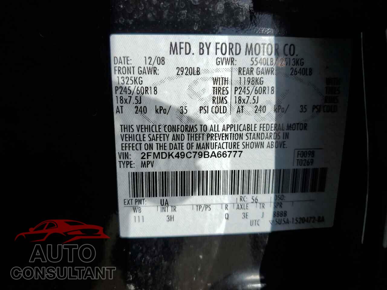 FORD EDGE 2009 - 2FMDK49C79BA66777