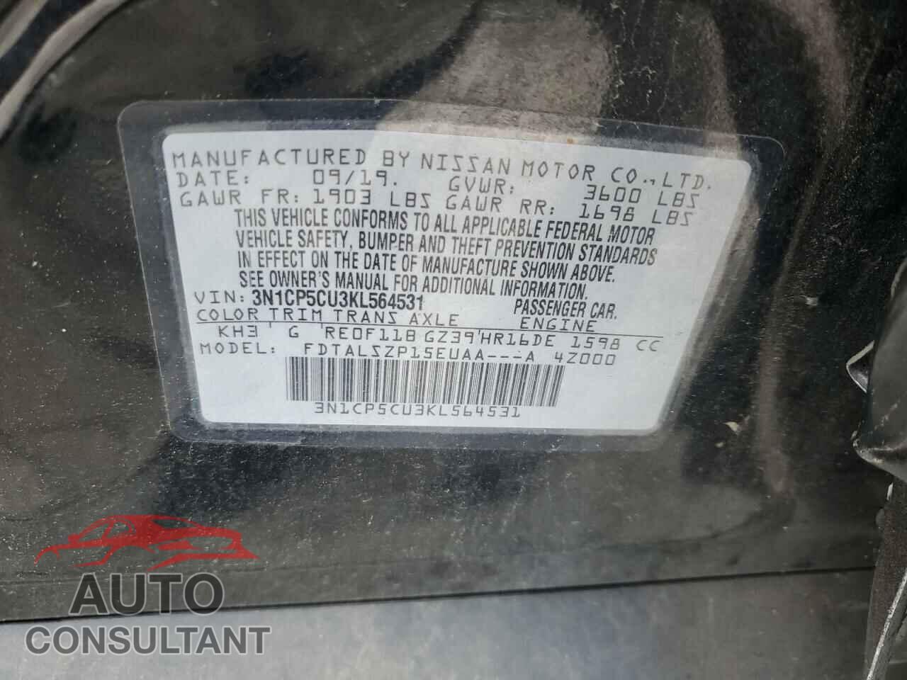 NISSAN KICKS 2019 - 3N1CP5CU3KL564531