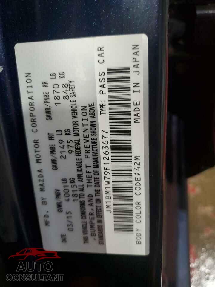 MAZDA 3 2015 - JM1BM1W79F1263677
