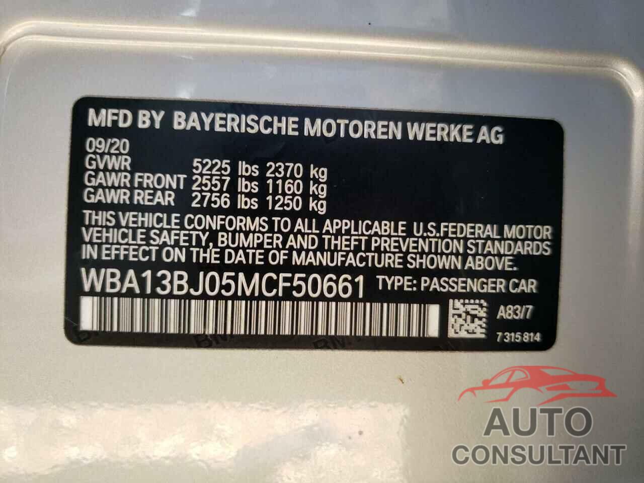BMW 5 SERIES 2021 - WBA13BJ05MCF50661