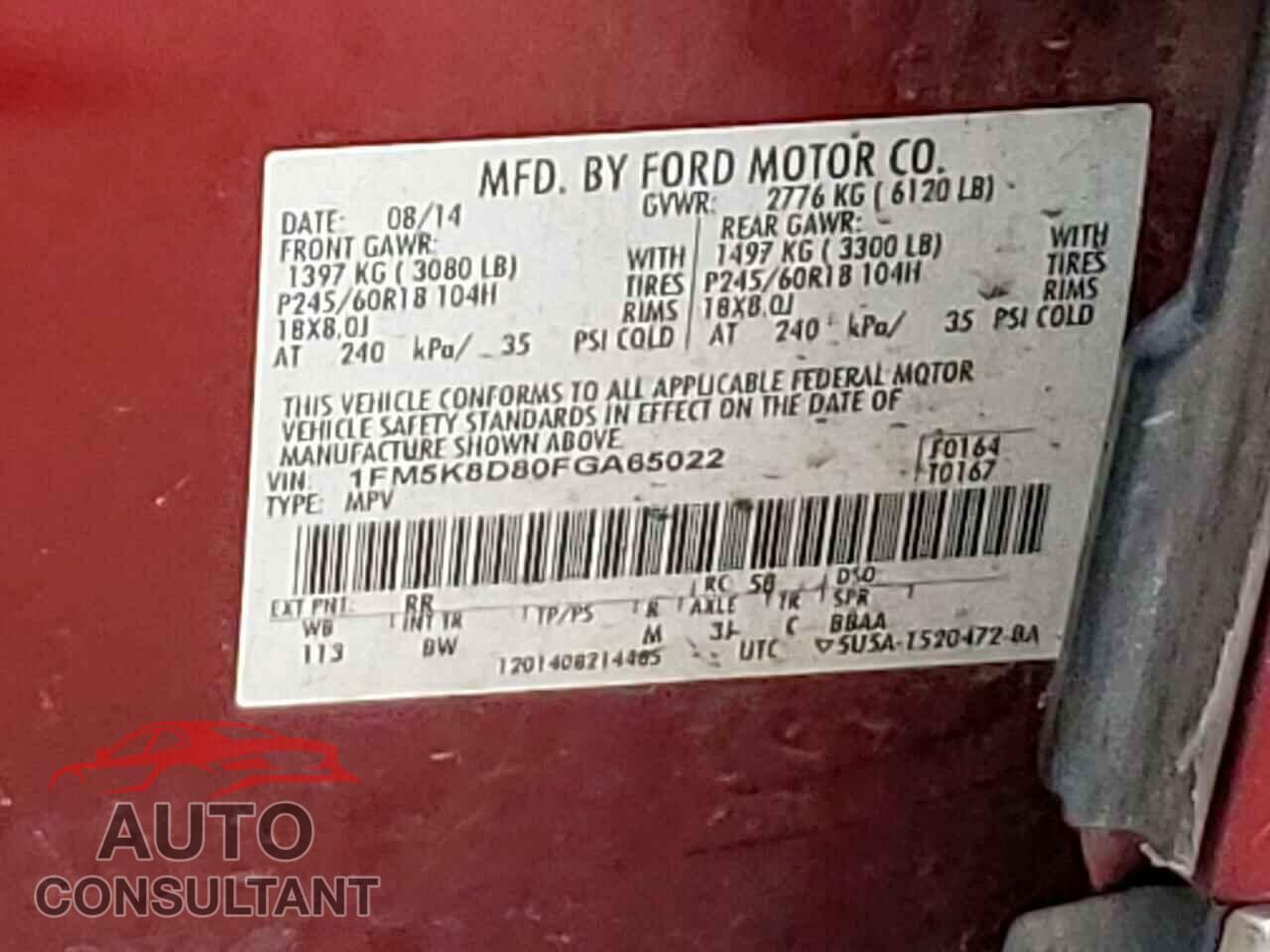 FORD EXPLORER 2015 - 1FM5K8D80FGA65022
