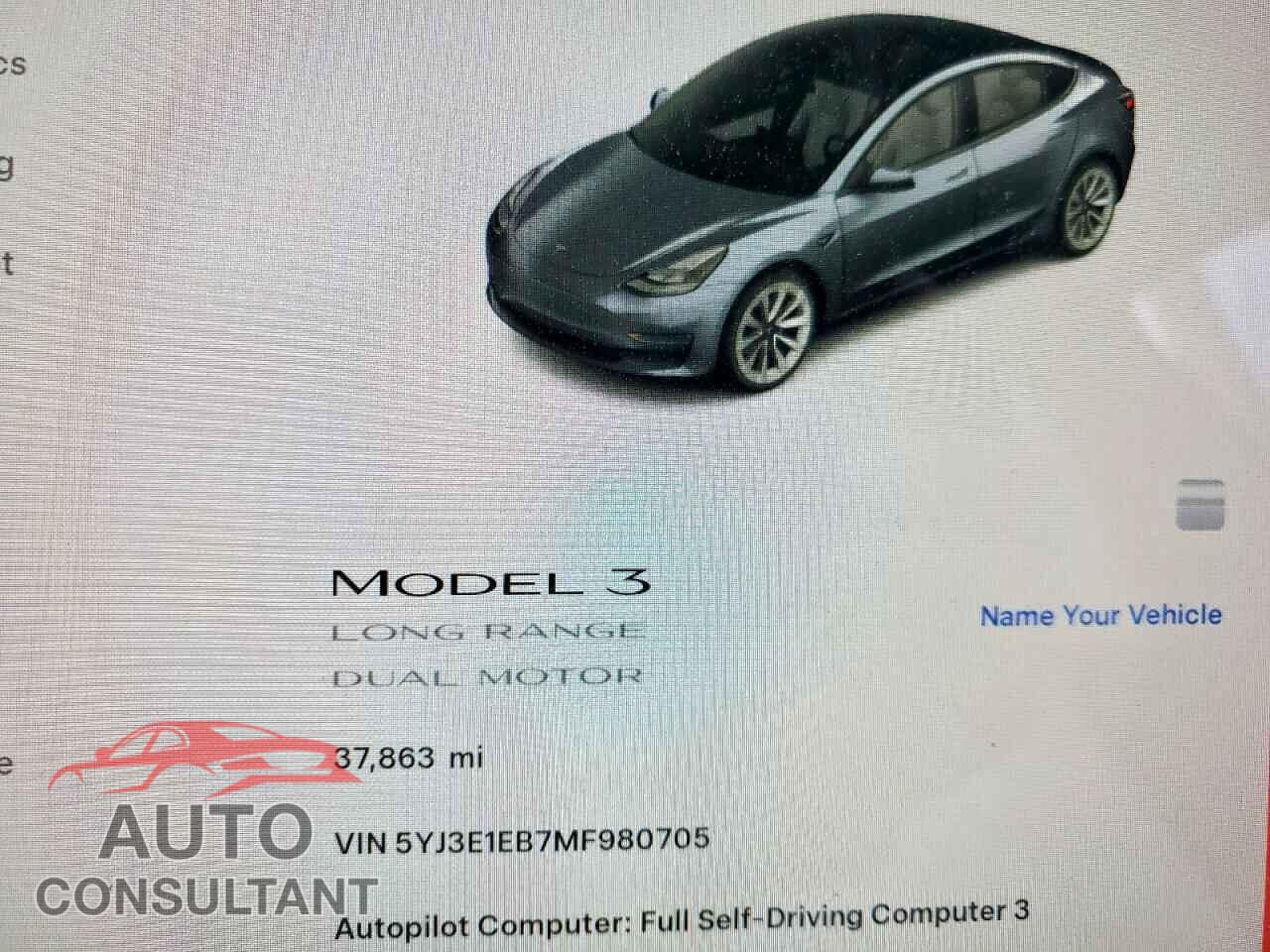 TESLA MODEL 3 2021 - 5YJ3E1EB7MF980705