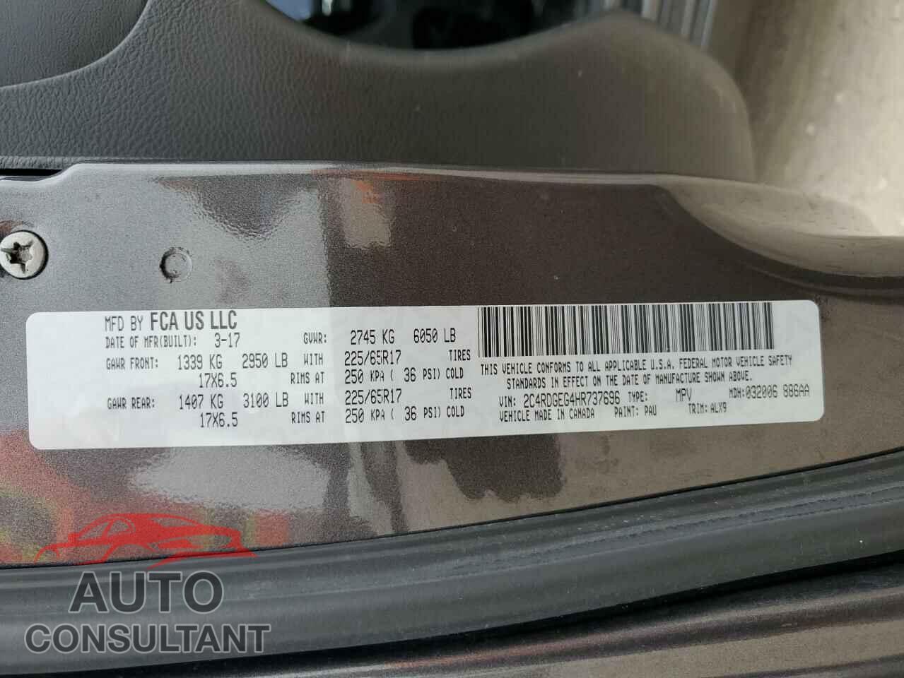DODGE CARAVAN 2017 - 2C4RDGEG4HR737696