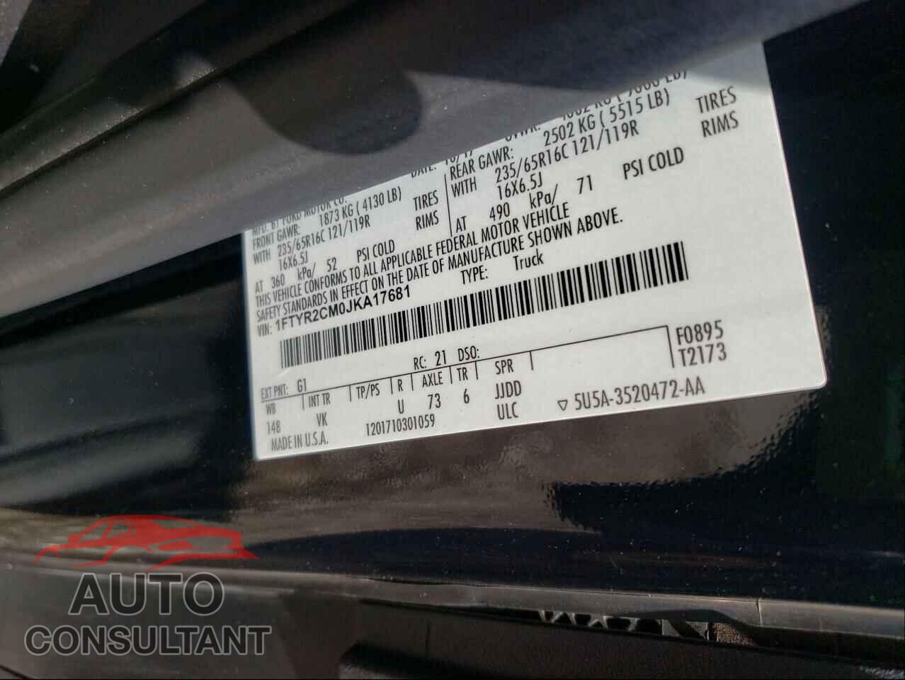 FORD TRANSIT CO 2018 - 1FTYR2CM0JKA17681