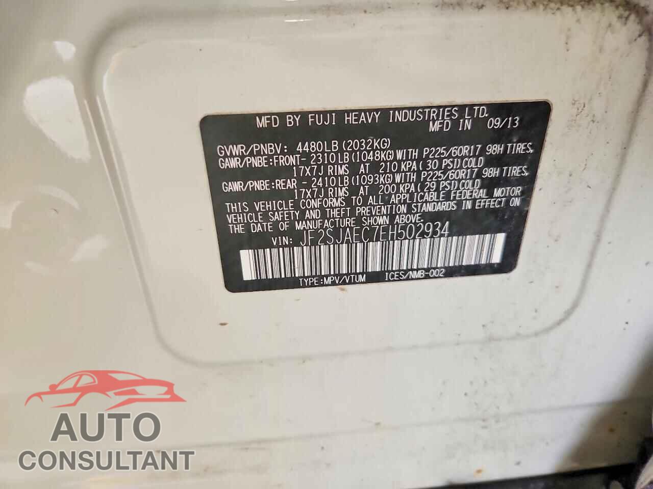 SUBARU FORESTER 2014 - JF2SJAEC7EH502934
