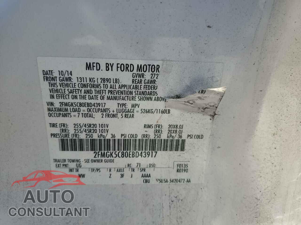 FORD FLEX 2014 - 2FMGK5C80EBD43917