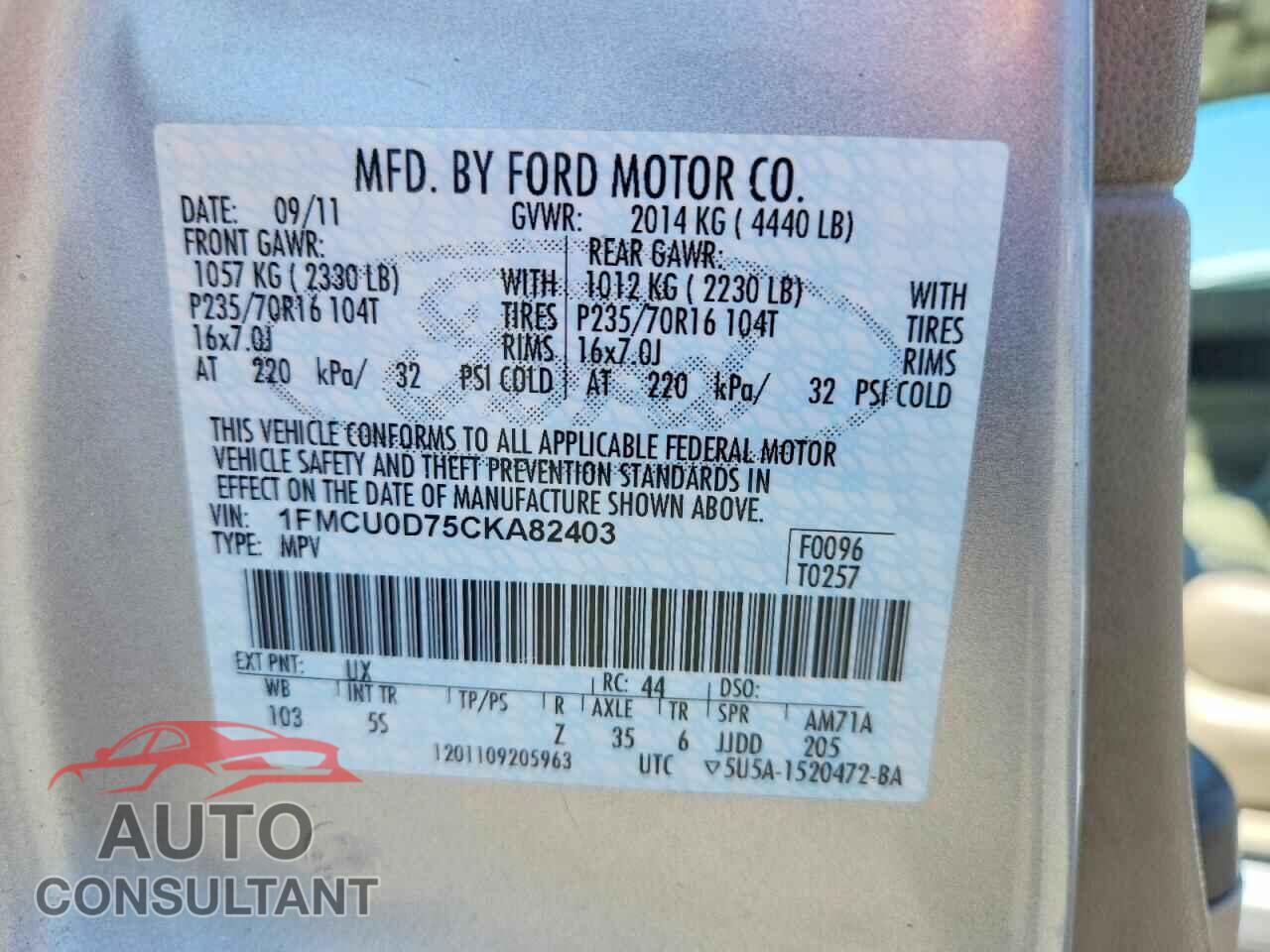FORD ESCAPE 2012 - 1FMCU0D75CKA82403
