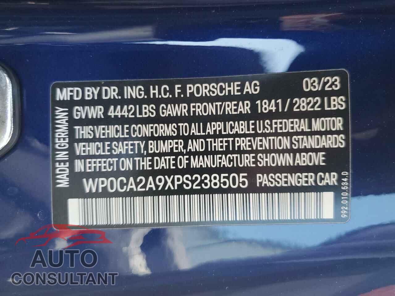 PORSCHE 911 2023 - WP0CA2A9XPS238505
