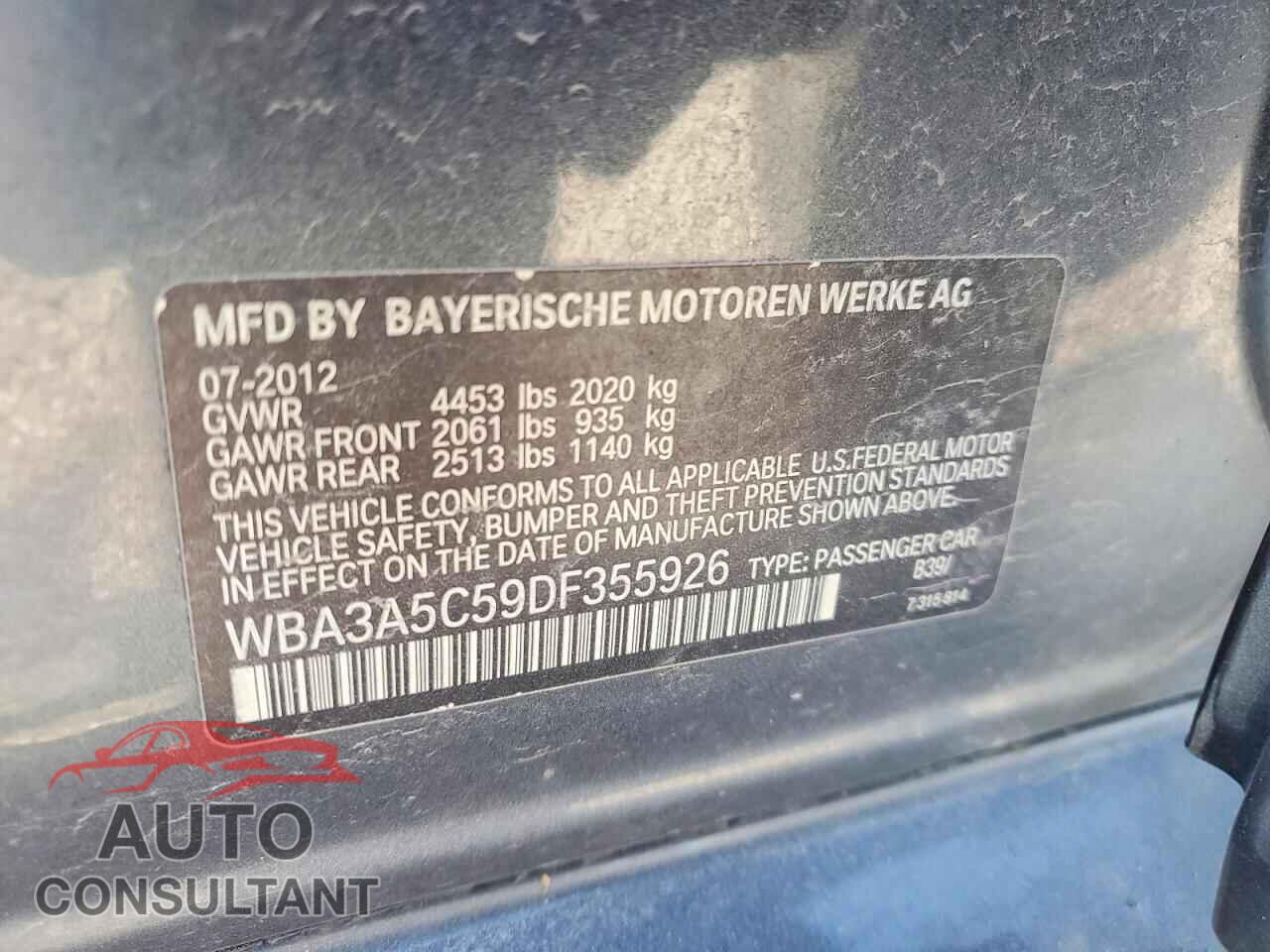 BMW 3 SERIES 2013 - WBA3A5C59DF355926