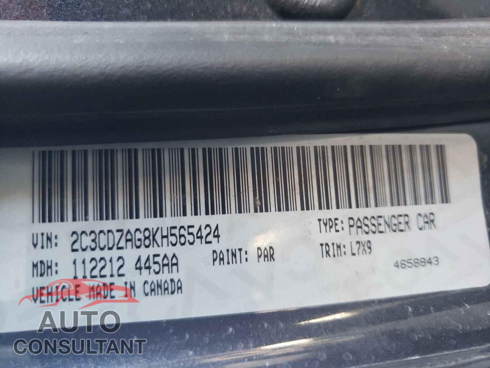 DODGE CHALLENGER 2019 - 2C3CDZAG8KH565424
