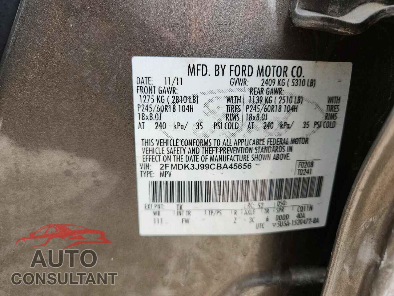 FORD EDGE 2012 - 2FMDK3J99CBA45656