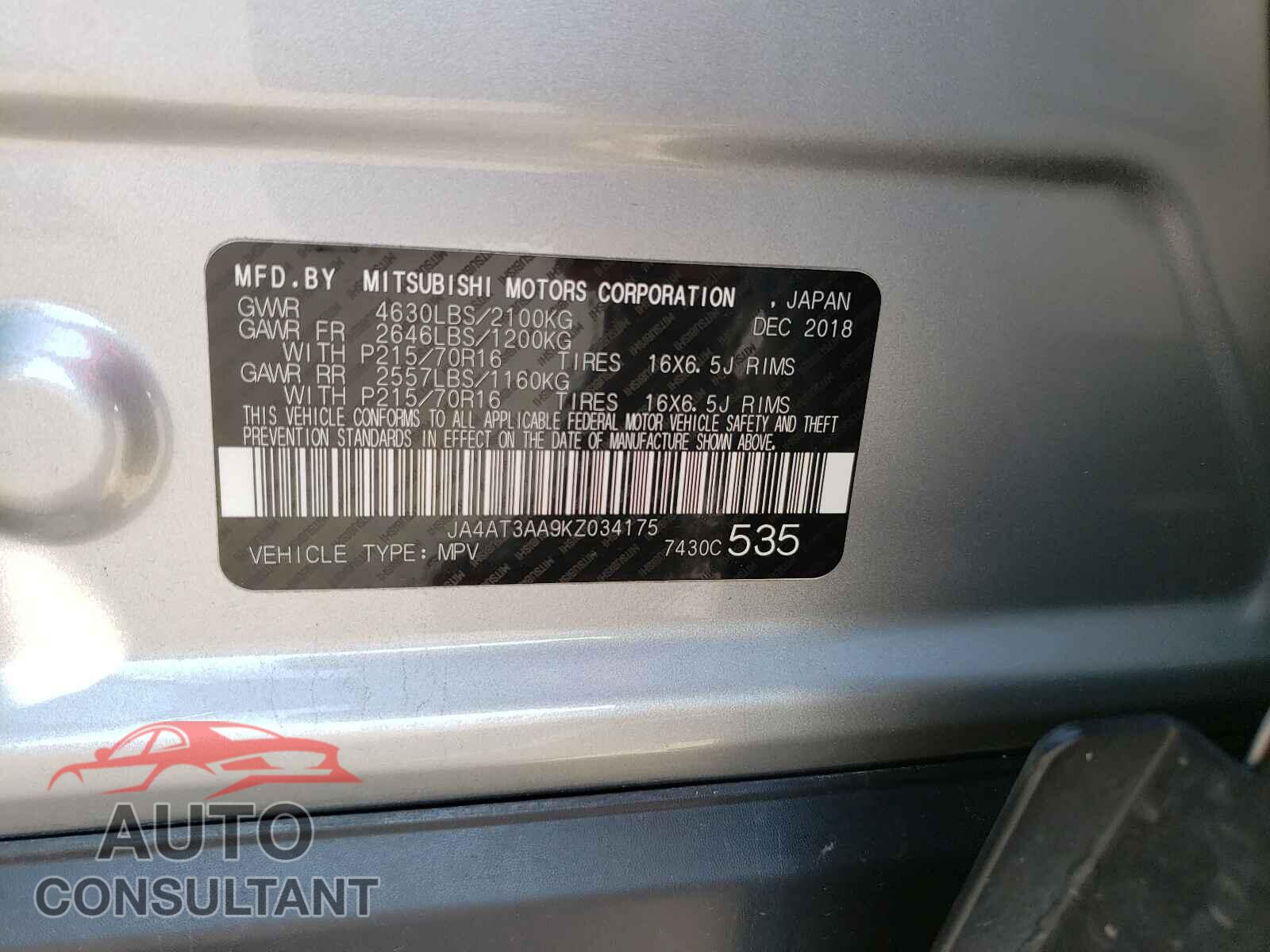 MITSUBISHI ECLIPSE 2019 - JA4AT3AA9KZ034175