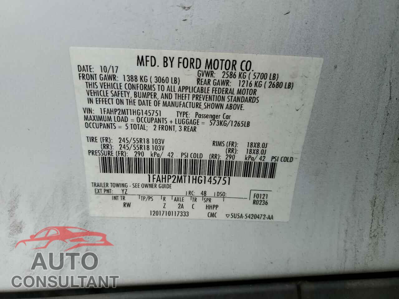 FORD TAURUS 2017 - 1FAHP2MT1HG145751