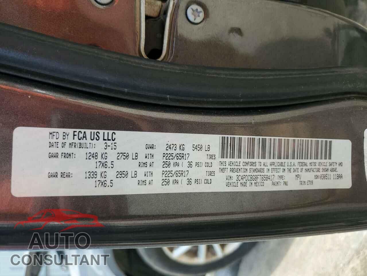 DODGE JOURNEY 2015 - 3C4PDCBG8FT658417