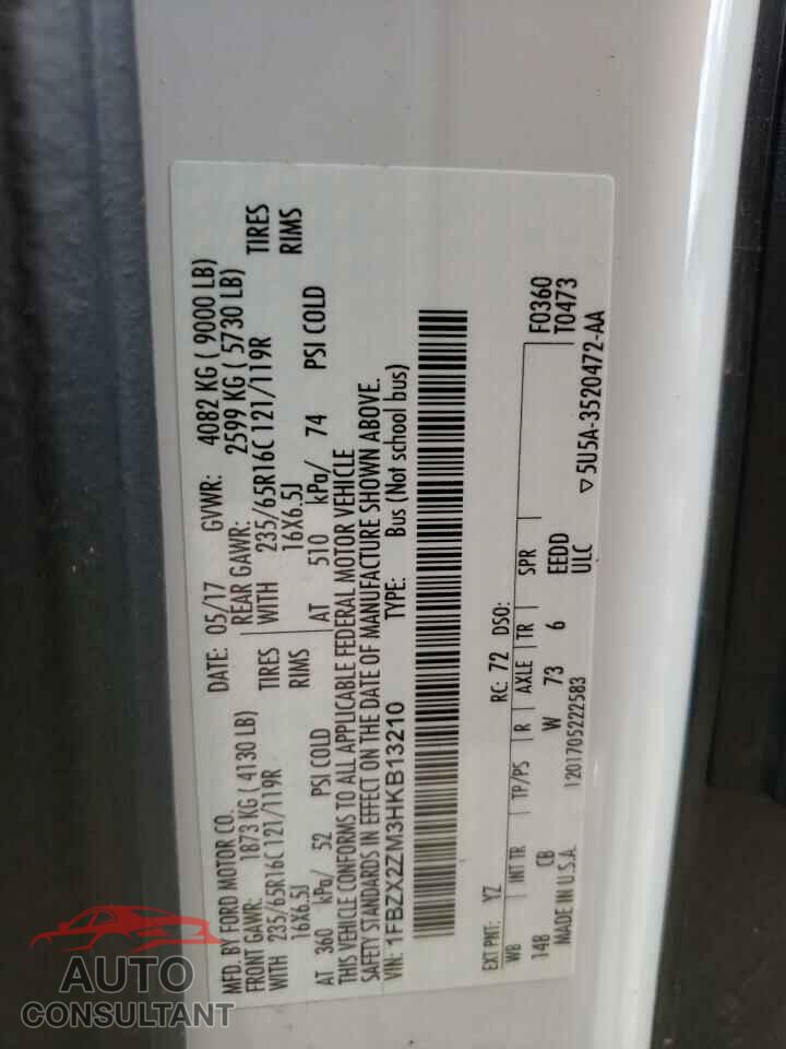 FORD TRANSIT 2017 - 1FBZX2ZM3HKB13210