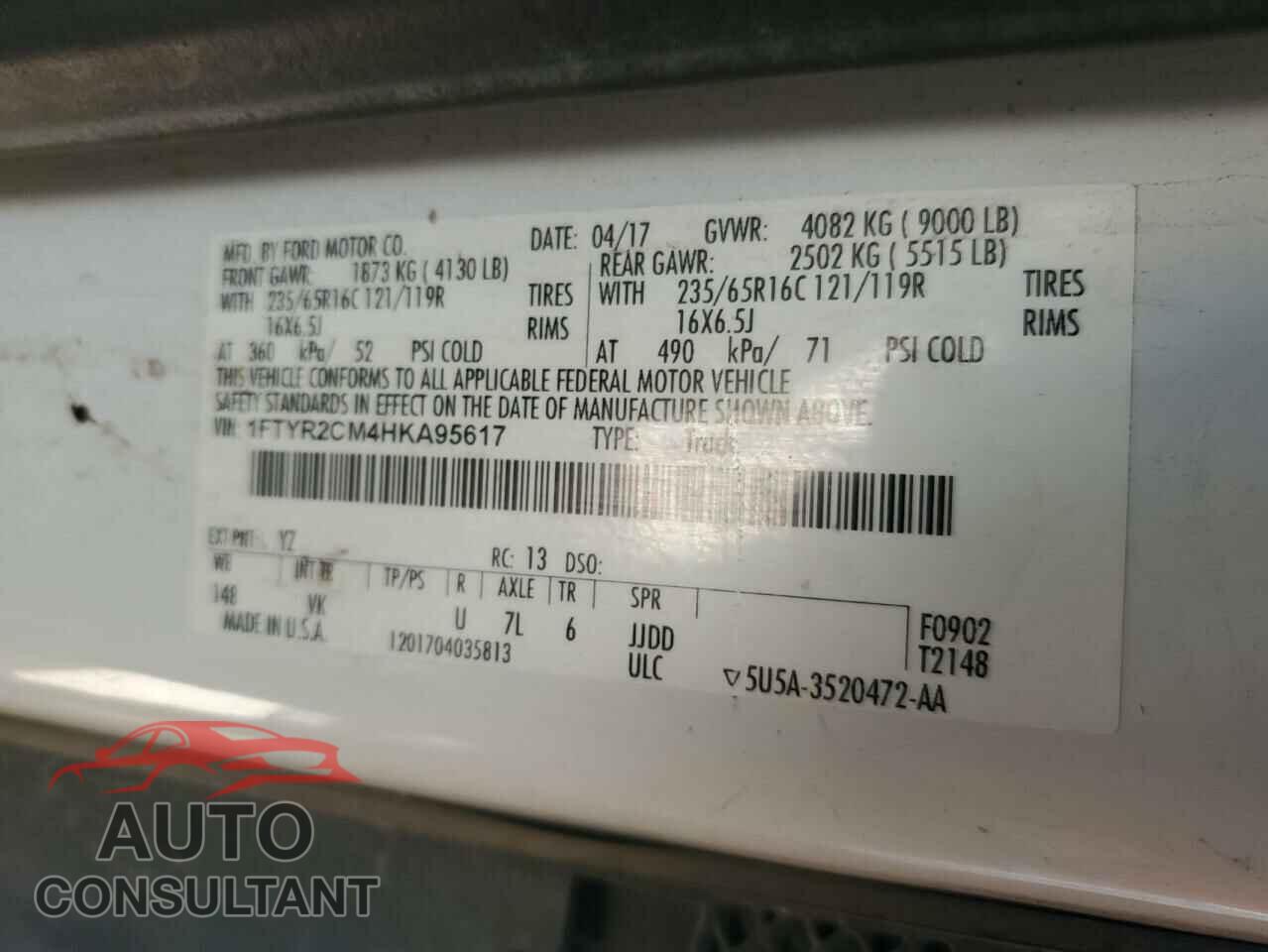 FORD TRANSIT 2017 - 1FTYR2CM4HKA95617