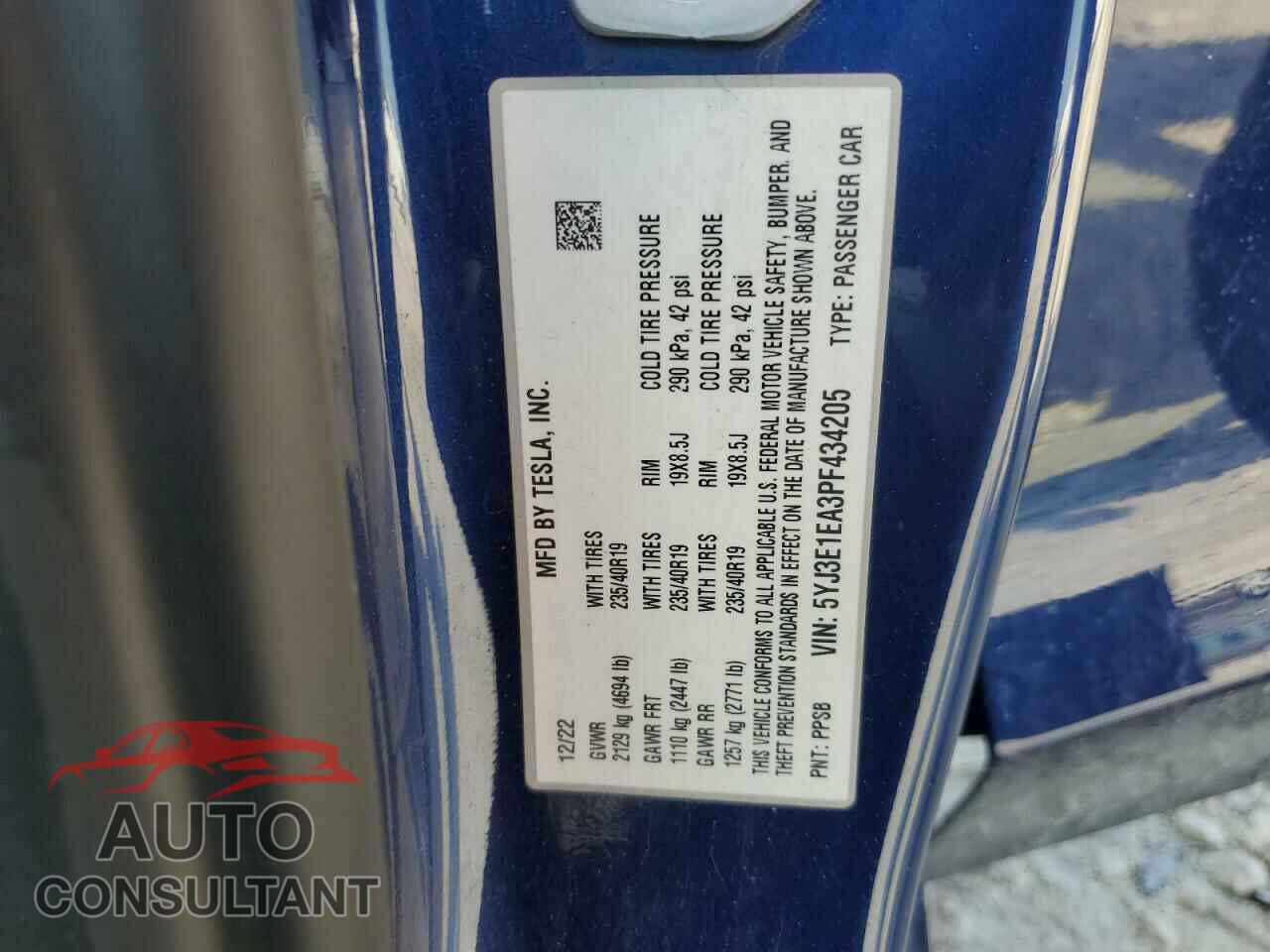 TESLA MODEL 3 2023 - 5YJ3E1EA3PF434205