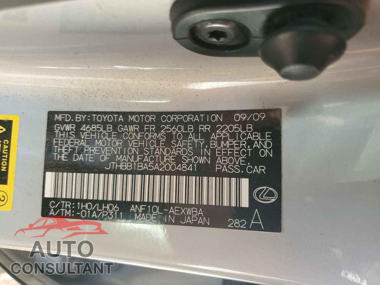 LEXUS HS 2010 - JTHBB1BA5A2004841