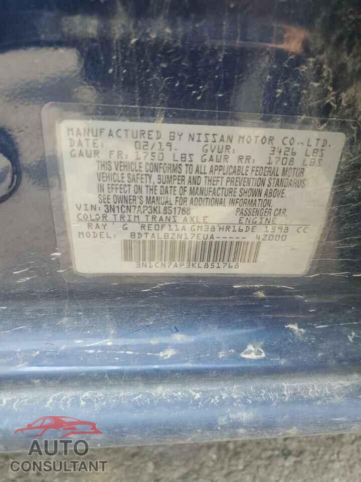 NISSAN VERSA 2019 - 3N1CN7AP3KL851768