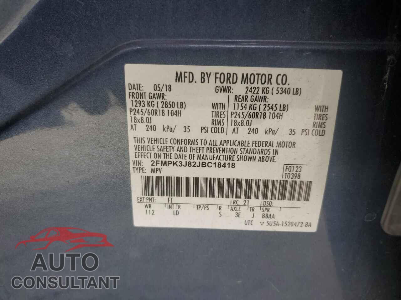 FORD EDGE 2018 - 2FMPK3J82JBC18418