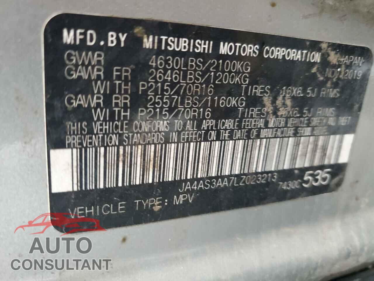 MITSUBISHI ECLIPSE 2020 - JA4AS3AA7LZ023213