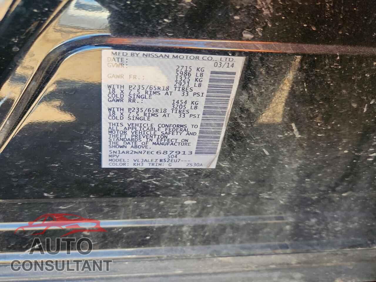 NISSAN PATHFINDER 2014 - 5N1AR2MN7EC687913
