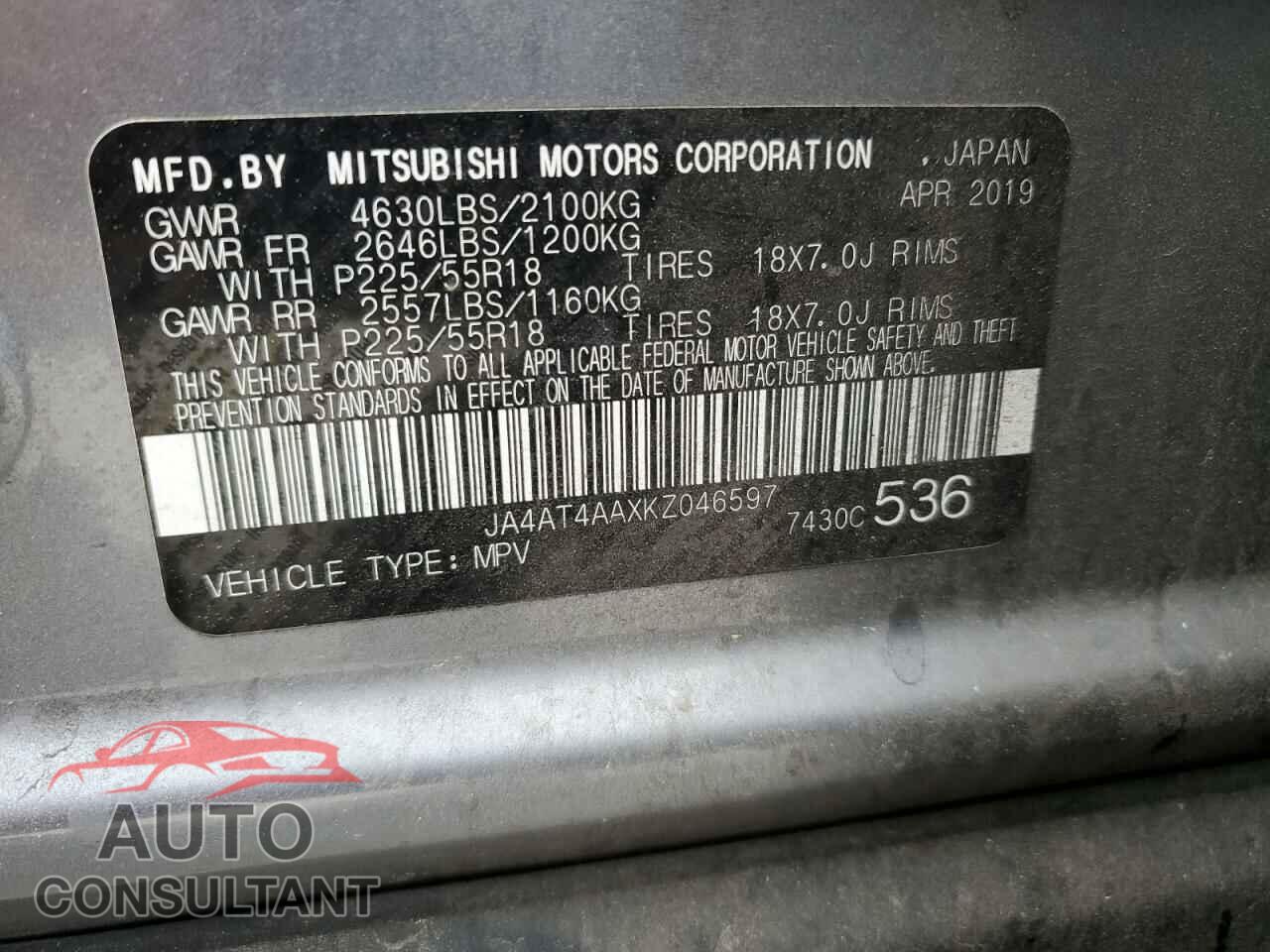 MITSUBISHI ECLIPSE 2019 - JA4AT4AAXKZ046597