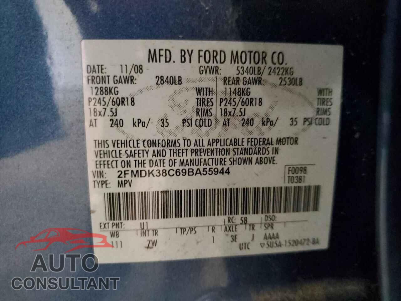 FORD EDGE 2009 - 2FMDK38C69BA55944