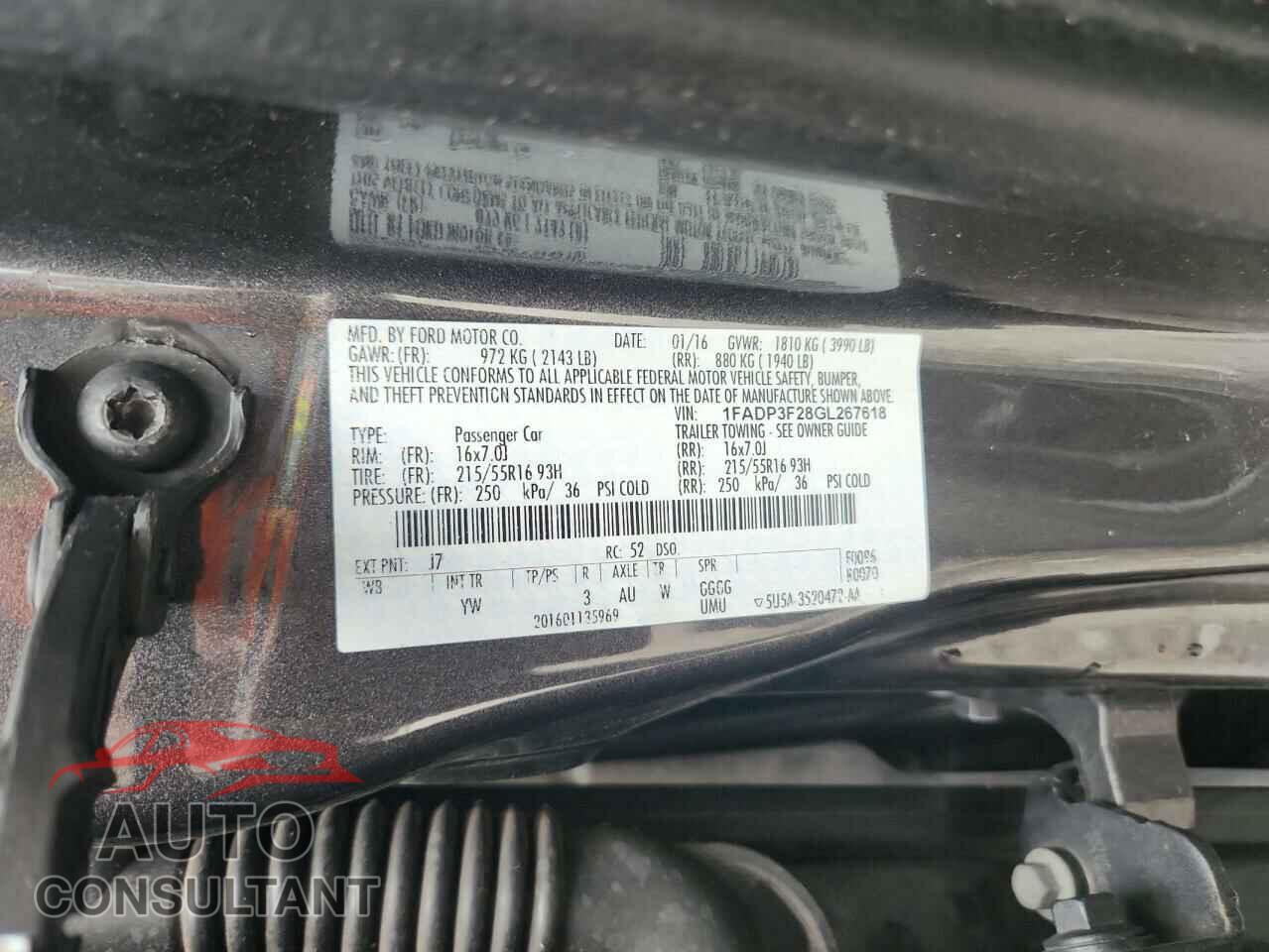 FORD FOCUS 2016 - 1FADP3F28GL267618