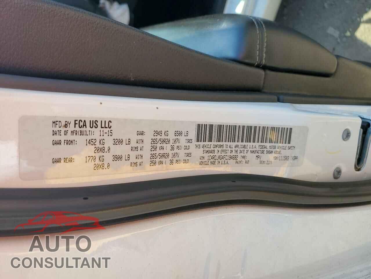 DODGE DURANGO 2015 - 1C4RDJAG4FC194682