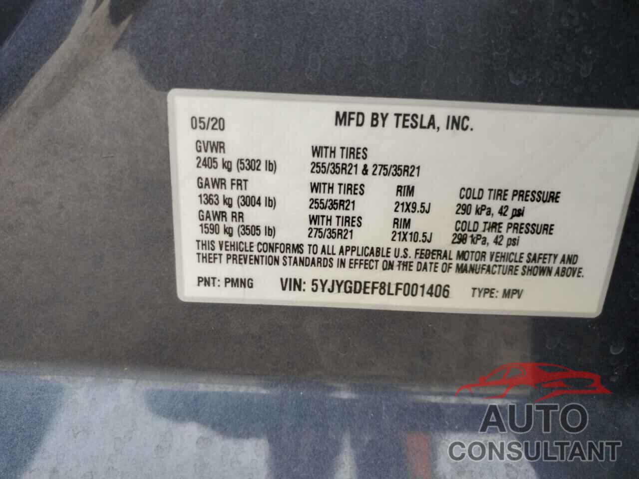 TESLA MODEL Y 2020 - 5YJYGDEF8LF001406