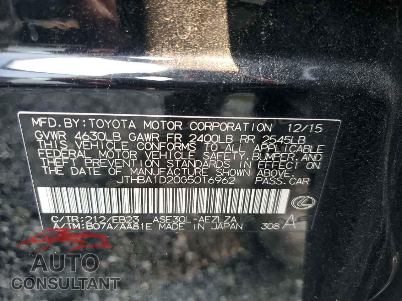 LEXUS IS 2016 - JTHBA1D20G5016962