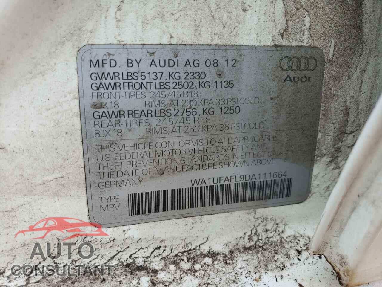 AUDI A4 2013 - WA1UFAFL9DA111664