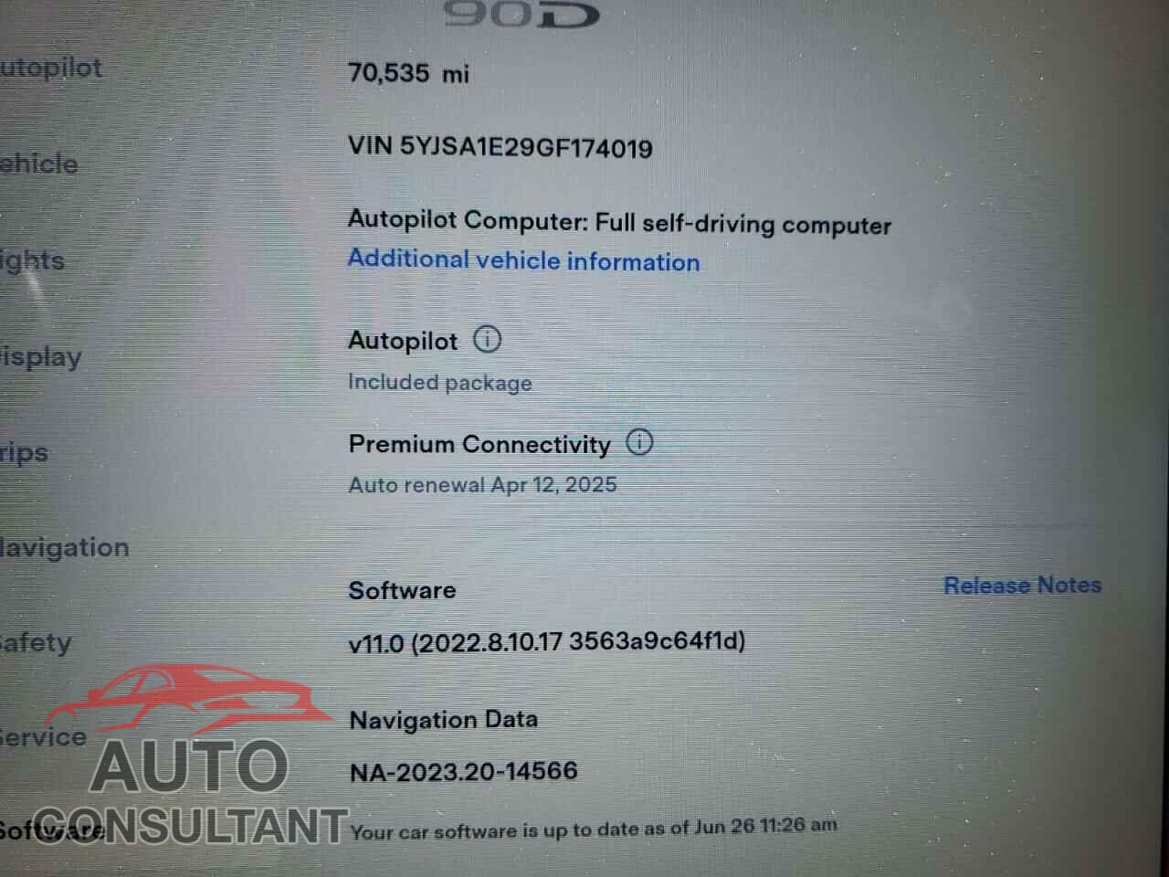 TESLA MODEL S 2016 - 5YJSA1E29GF174019