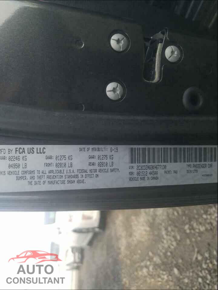 DODGE CHALLENGER 2019 - 2C3CDZAG3KH677130