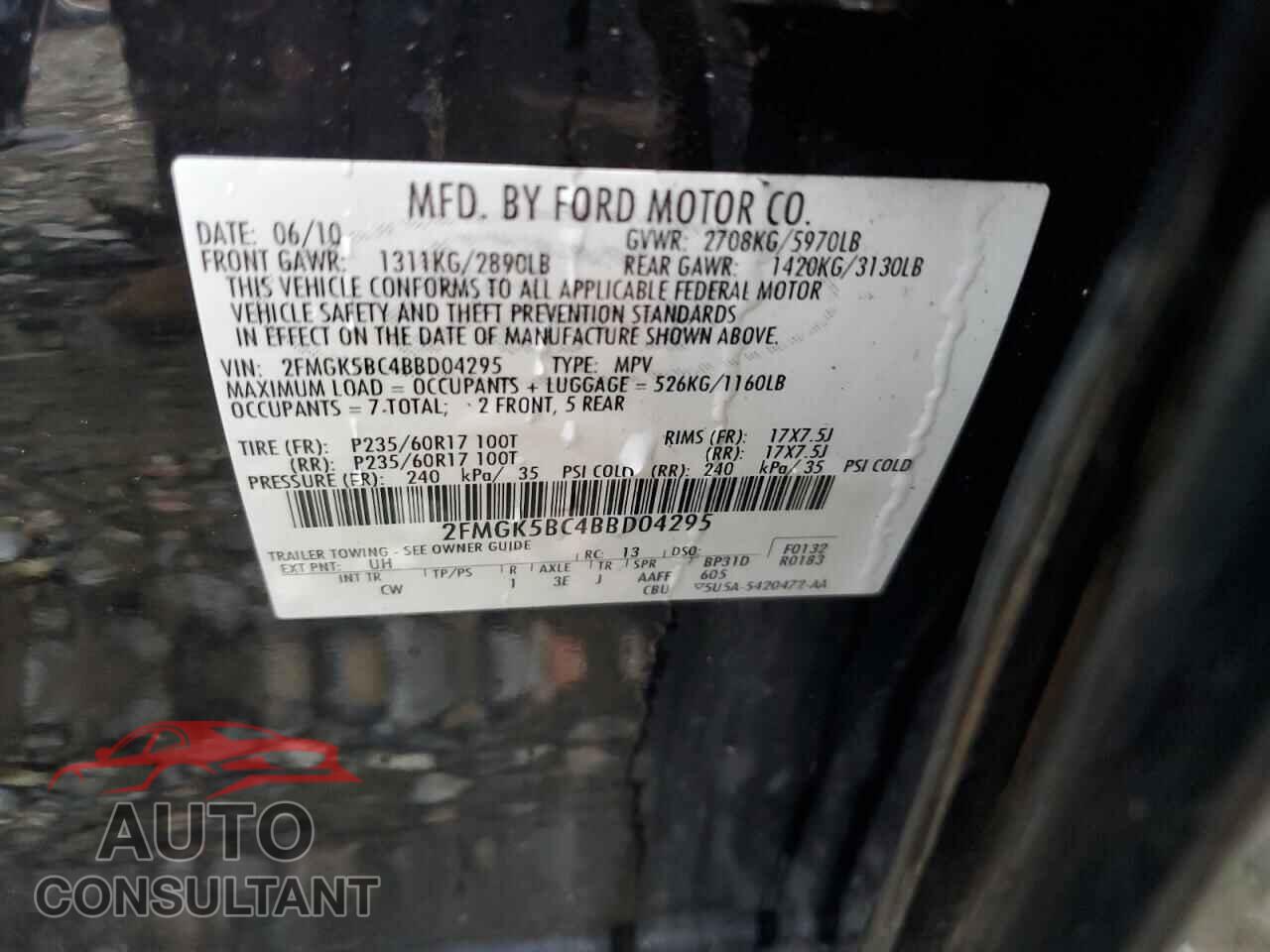 FORD FLEX 2011 - 2FMGK5BC4BBD04295