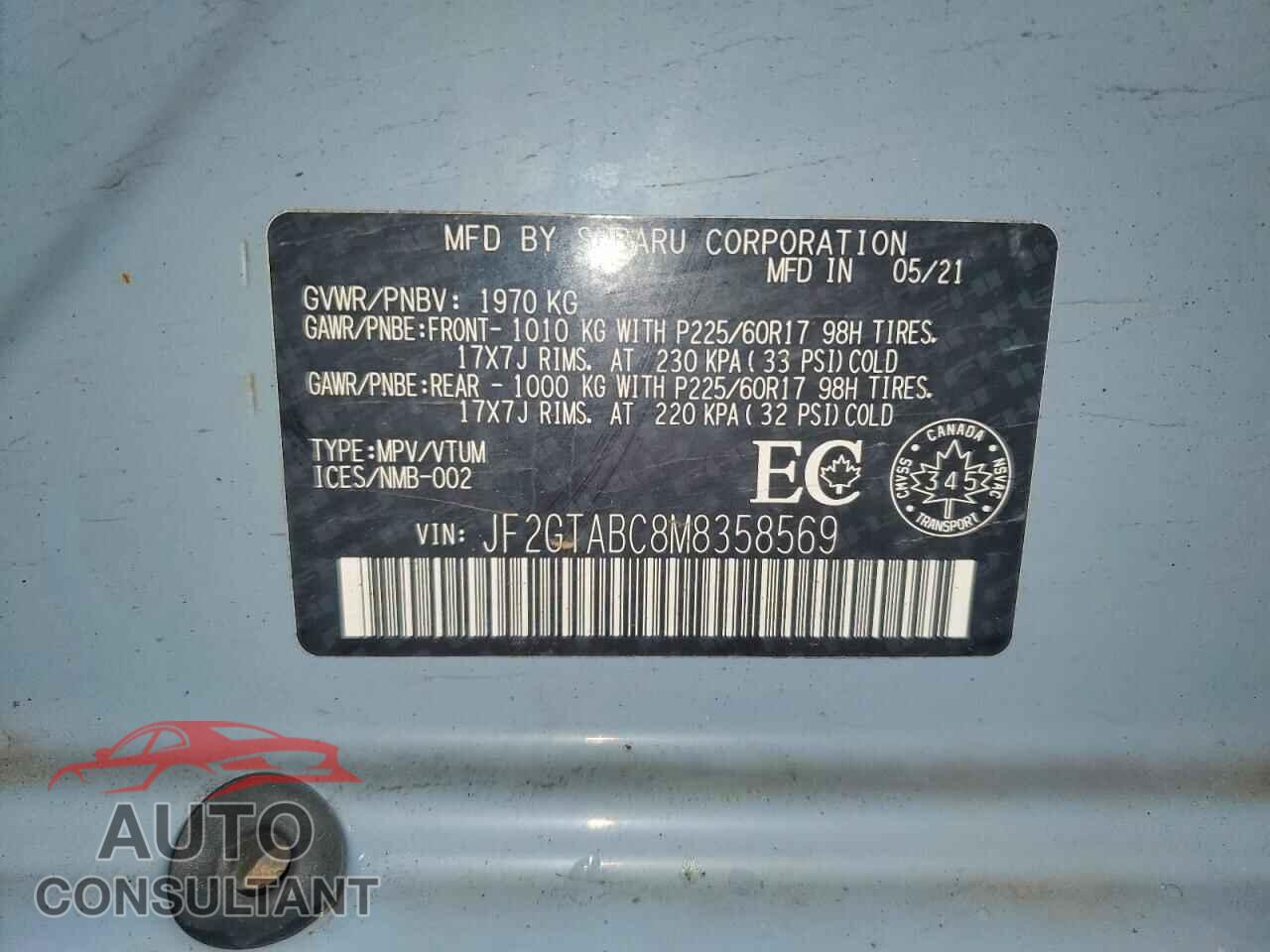 SUBARU CROSSTREK 2021 - JF2GTABC8M8358569