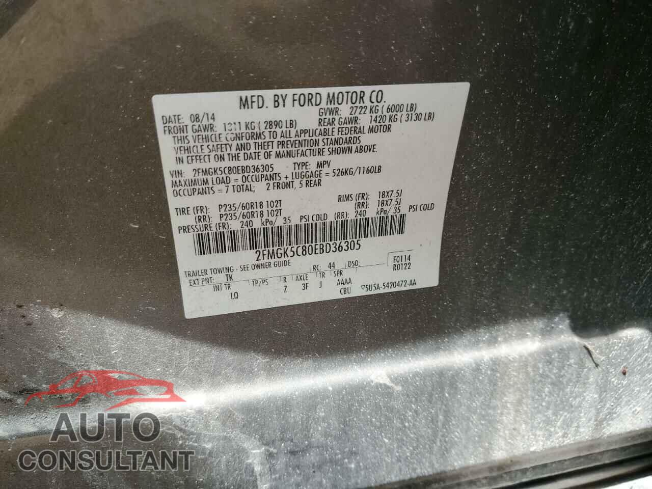 FORD FLEX 2014 - 2FMGK5C80EBD36305