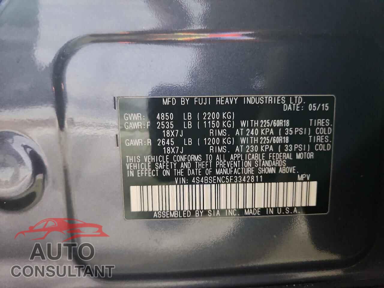SUBARU OUTBACK 2015 - 4S4BSENC5F3342811
