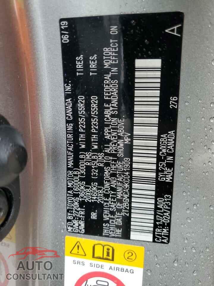 LEXUS RX450 2019 - 2T2BGMCA9KC041909