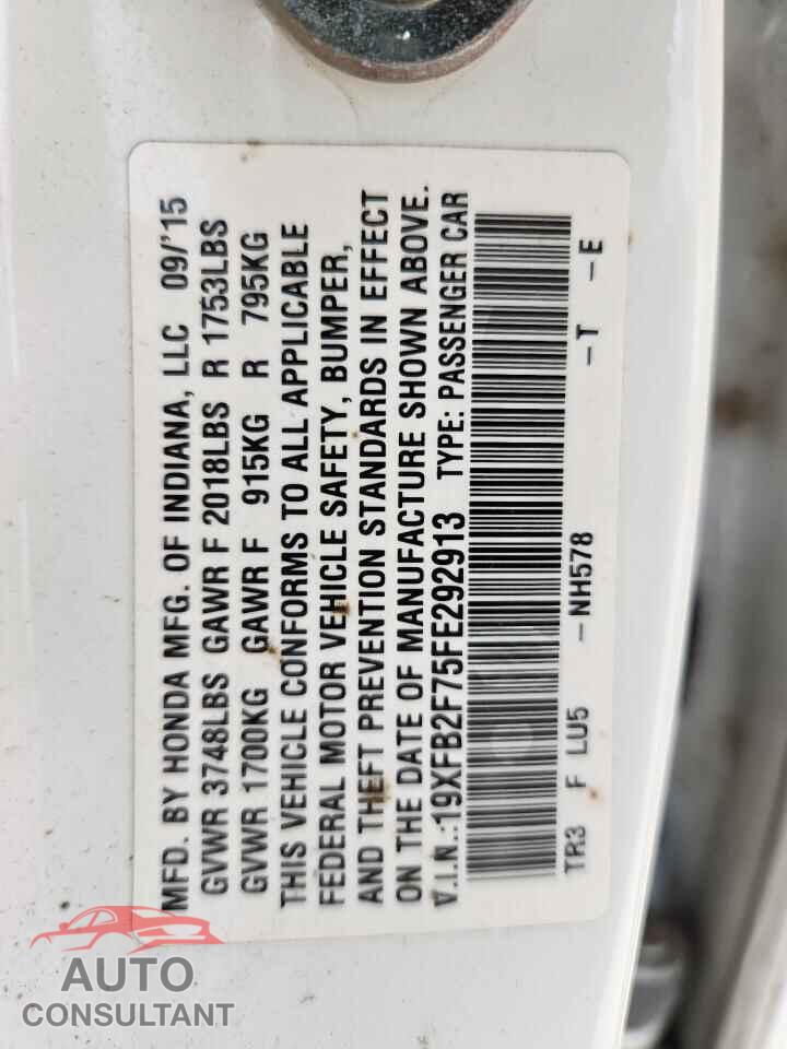 HONDA CIVIC 2015 - 19XFB2F75FE292913